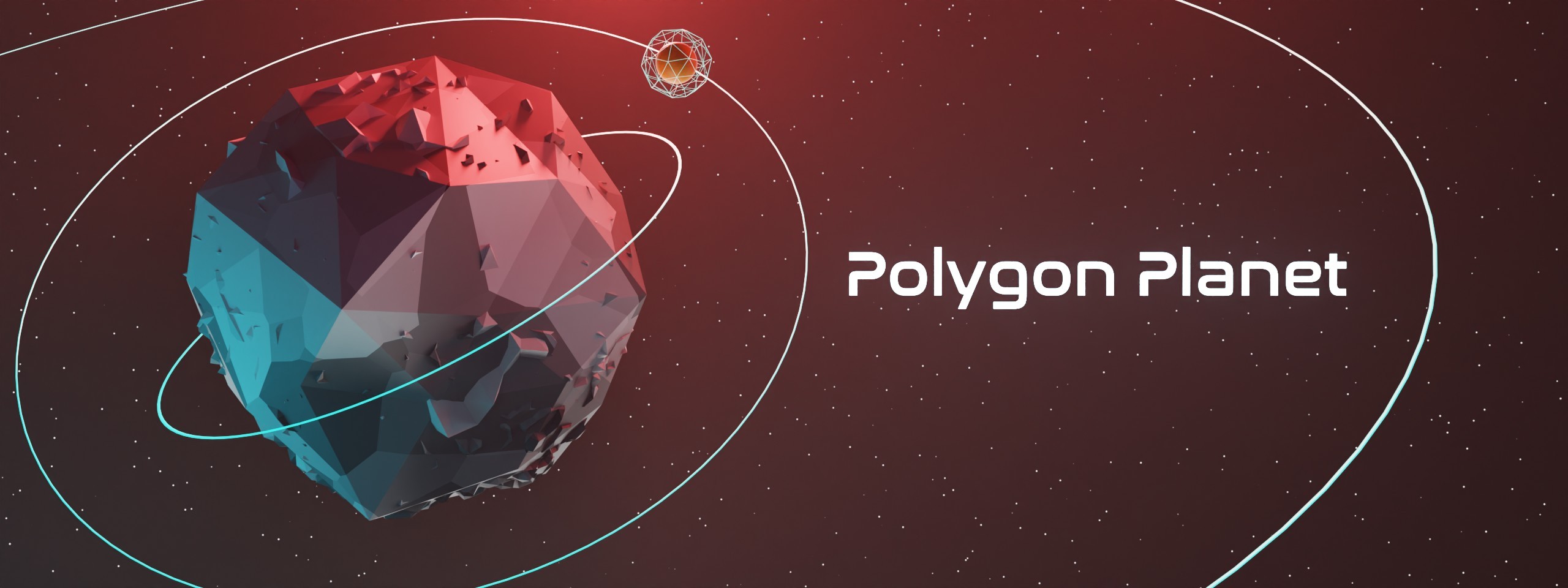 A large Polygonized Planet with star background that covers the entire page on the left. Polygon Planet in bold lettering on the right side.